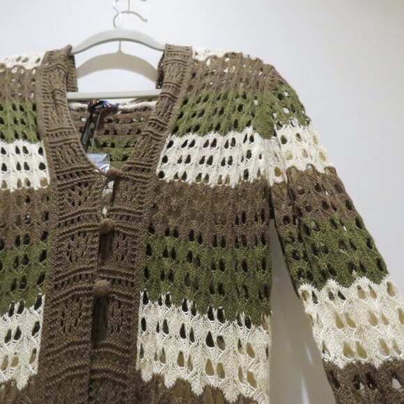 DOLLS KILL DELIA'S Striped Stunner Crochet Knit Cardigan Khaki Punk Goth NWT - Picture 9 of 15